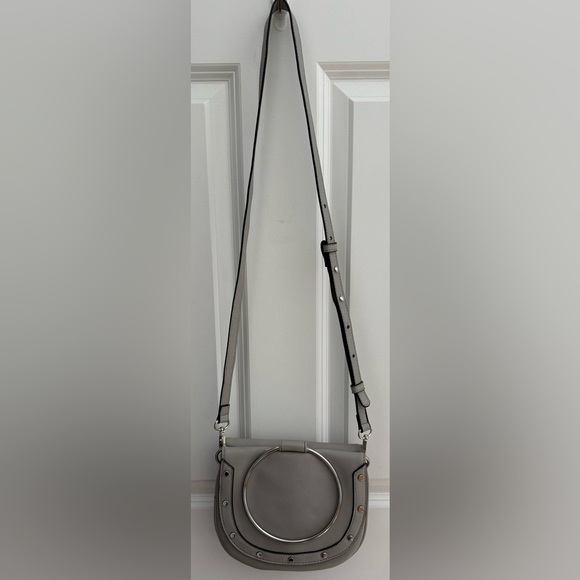 Gray Crossbody Saddle Bag | Silver Hardware | Adjustable Strap - Picture 4 of 6
